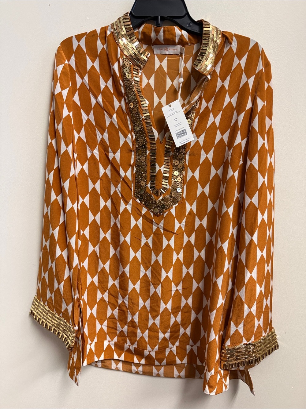 Tory Burch Embroidered Geometric Tunic Top - Rust/White